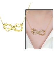 Kişiye Özel İsim/Tarih Yazılı Gold Renk 925 Ayar Gümüş Sonsuzluk-Kalp Kolye (Çok Renkli)
