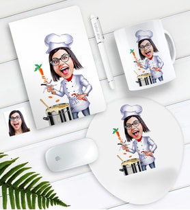 BK Gift Kişiye Özel Bayan Chef Karikatürlü Defter Kalem Kupa Mouse Pad Seti (Model 1)