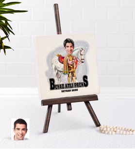 BK Gift Kişiye Özel Beyaz Atlı Prens Karikatürlü Şovaleli Doğal Taş-1