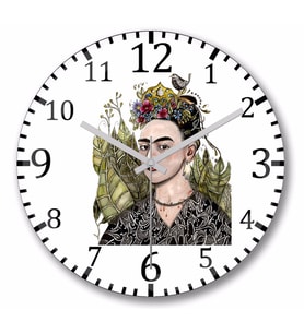 Frida Kahlo  Duvar  Saati Bombeli Gercek Cam
