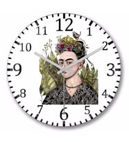 Frida Kahlo  Duvar  Saati Bombeli Gercek Cam