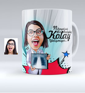 BK Gift Kişiye Özel Bayan Radyoloji Uzmanı Karikatürlü Beyaz Kupa Bardak  1