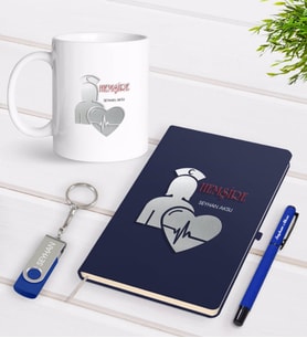 BK Gift Kişiye Özel Hemşire Temalı Lacivert Defter Kalem Kupa 32gb USB Bellek Hediye Seti-4 (Model 1)
