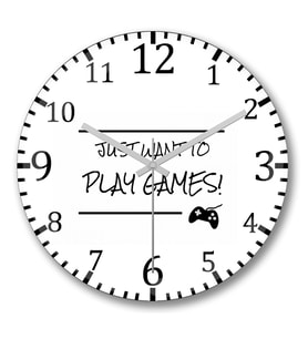 Just Want To Play Games Duvar Saati Bombeli Gercek Cam