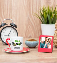 Bankacı Kırmızı Kahve Fincanı ve Kırmızı Mini Fotoğraf Çerçevesi