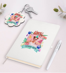 BK Gift Kişiye Özel Fotoğraflı Doğum Günü Beyaz Defter Kalem ve Anahtarlık Hediye Seti-6 (Model 1)