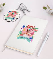 BK Gift Kişiye Özel Fotoğraflı Doğum Günü Beyaz Defter Kalem ve Anahtarlık Hediye Seti-6 (Model 1)