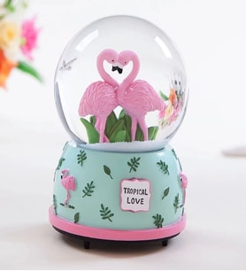 Flamingo Temalı Püskürtmeli Kar Küresi ve Müzik Kutusu Büyük Boy (Mavi)