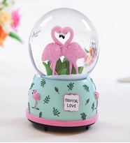 Flamingo Temalı Püskürtmeli Kar Küresi ve Müzik Kutusu Büyük Boy (Mavi)