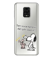 Snoopy Tasarımlı Süper Şeffaf Silikon Telefon Kılıfı Xiomai Redmi Note 9 Pro - N