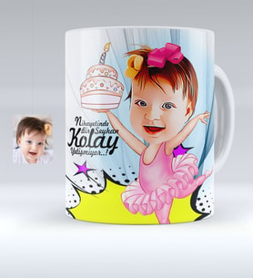 BK Gift Kişiye Özel Kız Çocuk Doğum Günü Karikatürlü Beyaz Kupa Bardak  1