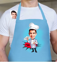 BK Gift Kişiye Özel Bay Pizza Şefi Karikatür Mavi Mutfak Önlüğü  1