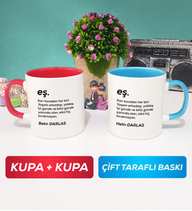 İkili Çiftlere Özel Eş Kupa Bardak Kırmızı Mavi