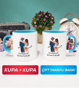 İkili Sevgiliye Hediye Bir Ömür Sevgililer Günü Hediyesi Kupa Bardak Mavi