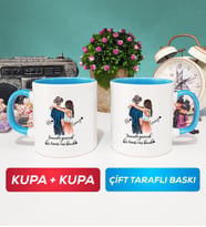 İkili Sevgiliye Hediye Bir Ömür Sevgililer Günü Hediyesi Kupa Bardak Mavi