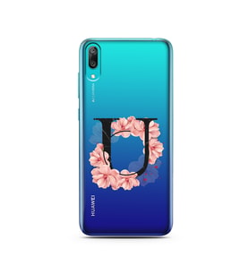 Pembe Çiçekli Harf Tasarım Süper Şeffaf Silikon Telefon Kılıfı Huawei Y7 Prime 2