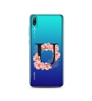 Pembe Çiçekli Harf Tasarım Süper Şeffaf Silikon Telefon Kılıfı Huawei Y7 Prime 2