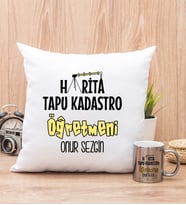 Harita Tapu Kadastro Öğretmeni Yastık ve Silver Kupa Bardak