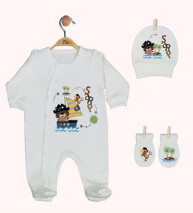 Pia Baby GL 1938-01 İsme Özel Üçlü Tulum Set