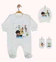Pia Baby GL 1938-01 İsme Özel Üçlü Tulum Set