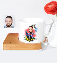 BK Gift Kişiye Özel Diş Hekimi Karikatür Ahşap Altlıklı Seramik Fincan  1