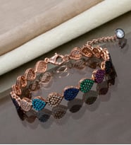 Gümüş Rengarenk Zirkon Taşlı Damla Tasarım Bileklik (Rose)