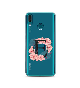 Pembe Çiçekli Harf Tasarım Süper Şeffaf Silikon Telefon Kılıfı Huawei Y9 2019 E-