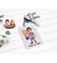 BK Gift Kişiye Özel Sevgililer Karikatürlü Şeffaf Pleksi Anahtarlık-56 (Beyaz)