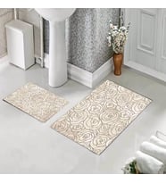 Banyo Halısı Ikili Klozet Takımı Kaymaz Tabanlı (60 xm x 100 cm + 40 cm x 60 cm)  (Bej)