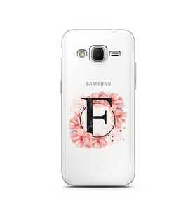 Pembe Çiçekli Harf Tasarım Süper Şeffaf Silikon Telefon Kılıfı Samsung Core Prim