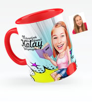 BK Gift Kişiye Özel Bayan Öğrenci Karikatürlü Kırmızı Kupa Bardak  1
