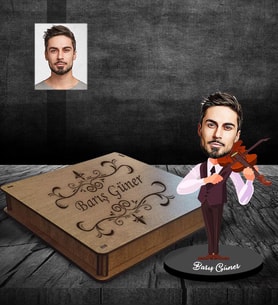 Kişiye Özel Kemancı Karikatürlü Ahşap Biblo Kutulu Bay-1