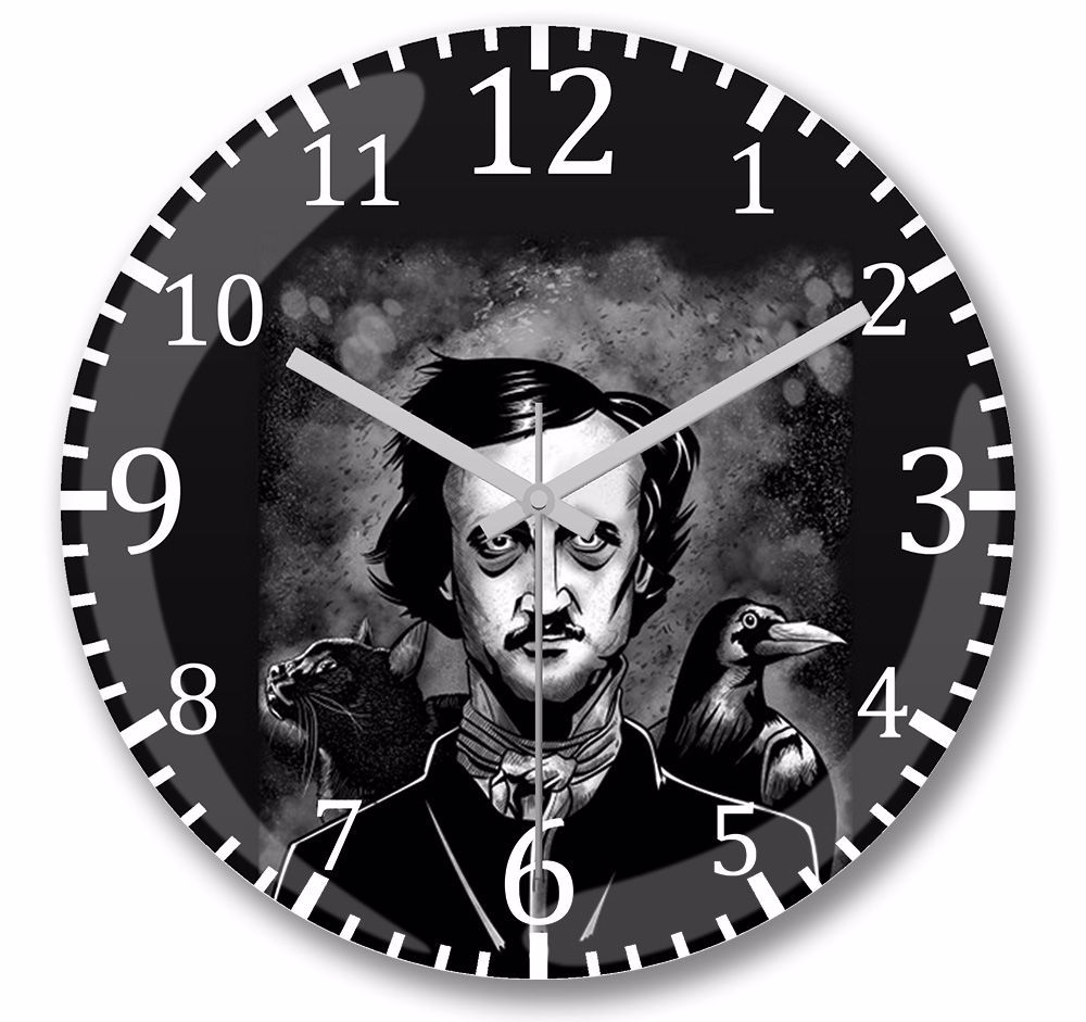 Nevermore  Edgar Allan Poe Duvar Saati Bombeli Gercek Cam