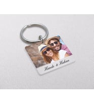 BK Gift Kişiye Özel Fotoğraflı Şeffaf Kare Pleksi Anahtarlık-1 (Beyaz)
