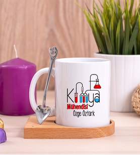 Kimya Mühendisi Ahşap Altlıklı Beyaz Kupa Bardak