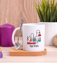 Kimya Mühendisi Ahşap Altlıklı Beyaz Kupa Bardak