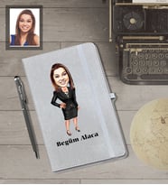 Kişiye Özel Öğretmen Karikatürlü Gri Defter Kalem Hediye Seti  Bayan-12