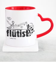 BK Gift Kişiye Özel Mesleki Flütist Kırmızı Kalpli Kupa Bardak  1