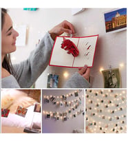 Hdmarketim Yılbaşı Ağaç Süsleme USB Girişli Animasyonlu(2,8Metre)Led Işık 30 Lu Mandal Fotograf Albüm