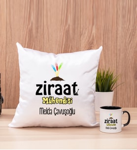 Ziraat Mühendisi Kare Yastık ve Siyah Kupa Bardak