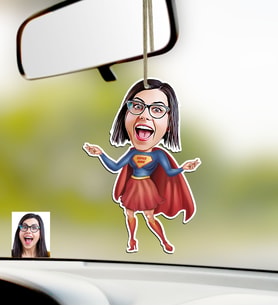 BK Gift Kişiye Özel Süper Anne Karikatürlü Ahşap Araba Dikiz Ayna Süsü-2 (Çok Renkli)