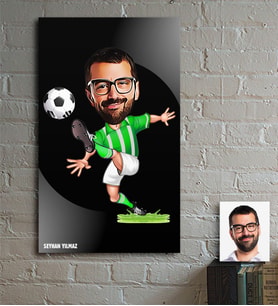 BK Gift Kişiye Özel Futbol Yeşil Beyaz Karikatür Ahşap Tablo - 1