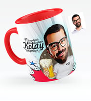 BK Gift Kişiye Özel Şerefe Karikatürlü Kırmızı Kupa Bardak  1