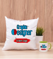 Grafiker Kare Yastık ve Yeşil Kupa Bardak
