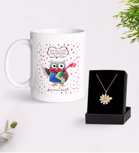 BK Gift Kişiye Özel Tarih Öğretmeni Beyaz Kupa ve Papatya Kolye Hediye Seti-3 (Model 1)