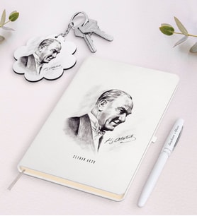 BK Gift Kişiye Özel Atatürk Temalı Beyaz Defter Kalem ve Anahtarlık Hediye Seti-10 (Model 1)