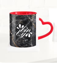 BK Gift Kişiye Özel Mermer Desenli Kırmızı Kalpli Kupa Bardak  1