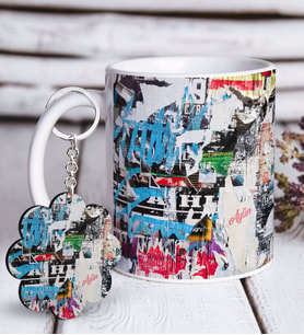 BK Gift Kişiye Özel Street Art Beyaz Kupa ve Anahtarlık Hediye Seti (Model 1)