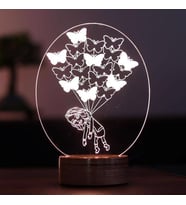 Kelebekli Kız Led Masa Lambası Hediye Gece Lambası Ahşap Taban 7 Farklı Işık Renkli