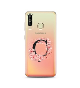 Pembe Çiçekli Harf Tasarım Süper Şeffaf Silikon Telefon Kılıfı Samsung A60 Ç-Har